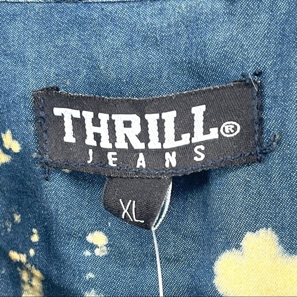 Thrill Jeans Novelty Wash Women's Distressed Hi Low Button Down Shirt - Picture 3 of 5